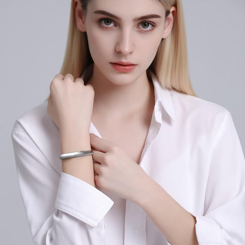 XINSHUN Jewelry 1PC 925 Silver fashion smooth cuff bangle bracelet style1# - Image 3